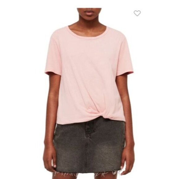 ALLSAINTS Wilma‎ T-Shirt Pink Women's Size Small Tee Short Sleeve Twist Hem - Picture 1 of 10